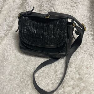 Fossil Black Leather double flop Crossbody Bag gold tone hardwares .